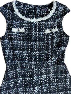 Tweed Sleeveless Shift Dress with Cream Trim